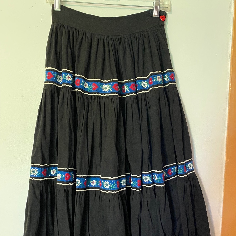 1950s Vtg from Santa Fe Tiered Long Patio Circle Skirt Black Sz Small Southwest - Picture 5 of 8
